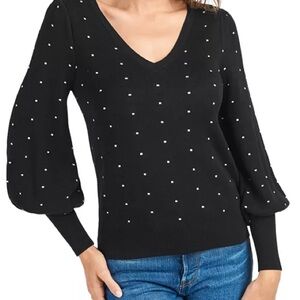 Daniel Rainn Black V-Neck Sweater with White Accents size L